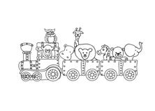 Ретро поезд steampunk при дети животных крася страницу изолированный на белизне Стоковые Изображения Ретро поезд steampunk при дети животных крася страницу изолированный на белизне Стоковые Изображения