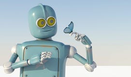 Робот и бабочка в наличии голубая предпосылка ретро игрушка и nat иллюстрация вектора Робот и бабочка в наличии голубая предпосылка ретро игрушка и nat иллюстрация вектора