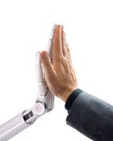 Робот и человек давая высокие 5 Иллюстрация технологии 3d искусственного интеллекта стоковые фотографии rf Робот и человек давая высокие 5 Иллюстрация технологии 3d искусственного интеллекта стоковые фотографии rf