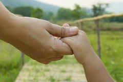 Родитель держит руку предпосылки зеленого цвета маленького ребенка, мягкого фокуса стоковые изображения Родитель держит руку предпосылки зеленого цвета маленького ребенка, мягкого фокуса стоковые изображения