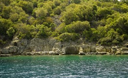 Руины Seashore на острове St Nicholas - острове Gemiler, Турции Стоковое Изображение Руины Seashore на острове St Nicholas - острове Gemiler, Турции Стоковое Изображение
