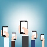 Рука бизнесмена держа мобильный телефон, иллюстрацию вектора в плоском стиле дизайна Стоковое Изображение RF Рука бизнесмена держа мобильный телефон, иллюстрацию вектора в плоском стиле дизайна Стоковое Изображение RF