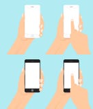 Рука держа smartphone и касающий экран Плоская иллюстрация вектора бесплатная иллюстрация Рука держа smartphone и касающий экран Плоская иллюстрация вектора бесплатная иллюстрация