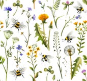 Рука покрасила wildflowers и пчел акварели бесплатная иллюстрация Рука покрасила wildflowers и пчел акварели бесплатная иллюстрация