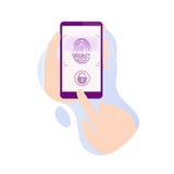 Руки держа телефон с разверткой отпечатка пальцев иллюстрация штока Руки держа телефон с разверткой отпечатка пальцев иллюстрация штока
