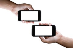 2 руки держащ горизонтальной черный smartphone с пустым scr стоковое фото rf 2 руки держащ горизонтальной черный smartphone с пустым scr стоковое фото rf