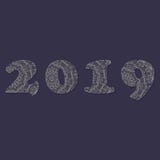 Рукописный 2019 сделанный по образцу с формами дзэн-путать для украшает календарь иллюстрация штока Рукописный 2019 сделанный по образцу с формами дзэн-путать для украшает календарь иллюстрация штока