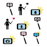Ручка Selfie при установленные значки черни или сотового телефона бесплатная иллюстрация Ручка Selfie при установленные значки черни или сотового телефона бесплатная иллюстрация