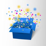 С днем рождения коробка с сюрпризом Confetti Взрыв голубой коробки вектора Стоковые Фотографии RF С днем рождения коробка с сюрпризом Confetti Взрыв голубой коробки вектора Стоковые Фотографии RF
