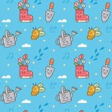 Садовничать тематический в предпосылке стиля kawaii безшовной иллюстрация штока Садовничать тематический в предпосылке стиля kawaii безшовной иллюстрация штока