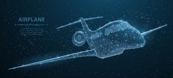 Самолет Абстрактный полигональный самолет wireframe 3d на голубом ночном небе с точками и звездами иллюстрация штока Самолет Абстрактный полигональный самолет wireframe 3d на голубом ночном небе с точками и звездами иллюстрация штока