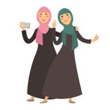 Саудоаравийские мусульманские женщины с selfie smartphone vector персонажи из мультфильма бесплатная иллюстрация Саудоаравийские мусульманские женщины с selfie smartphone vector персонажи из мультфильма бесплатная иллюстрация
