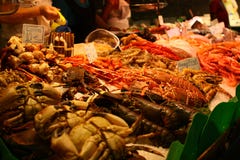 Свежие морепродукты в зале рынка стоковая фотография Свежие морепродукты в зале рынка стоковая фотография