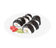 свертывает суши Ресторан кухни Азии очень вкусный Японская еда Крен суш с wasabi и имбирем иллюстрация вектора свертывает суши Ресторан кухни Азии очень вкусный Японская еда Крен суш с wasabi и имбирем иллюстрация вектора