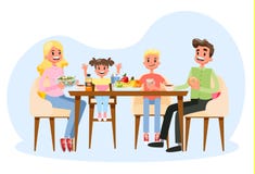 Семья имея завтрак на кухонном столе счастливые родители иллюстрация вектора Семья имея завтрак на кухонном столе счастливые родители иллюстрация вектора