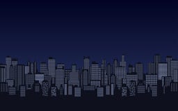 Силуэт горизонта города, городского пейзажа с светом от окна на ноче в черной предпосылке неба цвета Стоковое Изображение RF Силуэт горизонта города, городского пейзажа с светом от окна на ноче в черной предпосылке неба цвета Стоковое Изображение RF