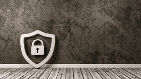 Символ экрана с Padlock на деревянном поле против стены иллюстрация вектора Символ экрана с Padlock на деревянном поле против стены иллюстрация вектора