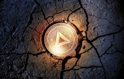 Сияющая золотая ОСНОВНАЯ монетка cryptocurrency ЗНАКА ВНИМАНИЯ ВНИМАНИЯ на сухом минировании предпосылки десерта земли стоковая фотография Сияющая золотая ОСНОВНАЯ монетка cryptocurrency ЗНАКА ВНИМАНИЯ ВНИМАНИЯ на сухом минировании предпосылки десерта земли стоковая фотография