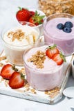 сладостные югурты с плодоовощ и ягодами для очень вкусного завтрака Стоковая Фотография RF сладостные югурты с плодоовощ и ягодами для очень вкусного завтрака Стоковая Фотография RF