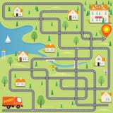 Смешная игра лабиринта: Водитель поставки находит гостиница в этом малом городе Стоковое Изображение RF Смешная игра лабиринта: Водитель поставки находит гостиница в этом малом городе Стоковое Изображение RF