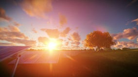 Солнечные pannels, восход солнца timelapse, вид с воздуха Солнечные pannels, восход солнца timelapse, вид с воздуха