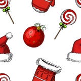 Собрание Нового Года xmas безшовной картины с Рождеством Христовым Украшение зимнего отдыха леденец на палочке свечи и падуба Стоковое Фото Собрание Нового Года xmas безшовной картины с Рождеством Христовым Украшение зимнего отдыха леденец на палочке свечи и падуба Стоковое Фото