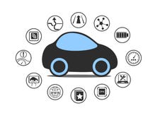 Собственная личность управляя концепцией автомобиля и автономного корабля Значок driverless автомобиля с датчиками любит помощь м иллюстрация вектора Собственная личность управляя концепцией автомобиля и автономного корабля Значок driverless автомобиля с датчиками любит помощь м иллюстрация вектора