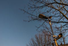 Современный CCTV на деревьях и предпосылках неба стоковое фото Современный CCTV на деревьях и предпосылках неба стоковое фото