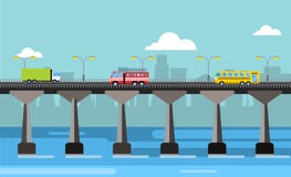 Современный взгляд ночи города иллюстрации вектора моста Стоковое Изображение RF Современный взгляд ночи города иллюстрации вектора моста Стоковое Изображение RF
