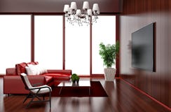 Современный красный дизайн интерьера живущей комнаты иллюстрация 3d Стоковая Фотография Современный красный дизайн интерьера живущей комнаты иллюстрация 3d Стоковая Фотография