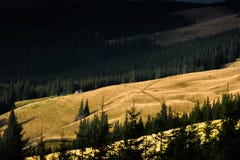 Солнце освещает прикарпатскую гору стоковая фотография Солнце освещает прикарпатскую гору стоковая фотография
