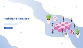 Социальная концепция hashtag средств массовой информации с людьми толпы и значок дела для шаблона вебсайта или приземляясь дизайн иллюстрация штока Социальная концепция hashtag средств массовой информации с людьми толпы и значок дела для шаблона вебсайта или приземляясь дизайн иллюстрация штока