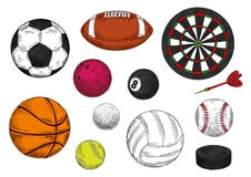 Спортивные шарики, dartboard и эскизы шайбы хоккея Стоковые Изображения Спортивные шарики, dartboard и эскизы шайбы хоккея Стоковые Изображения