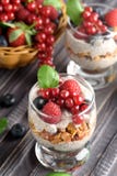 2 стекла пудинга chia с свежими клубниками, полениками Стоковые Изображения 2 стекла пудинга chia с свежими клубниками, полениками Стоковые Изображения
