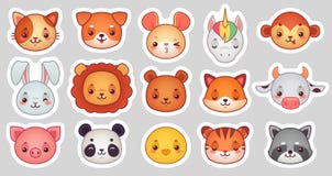 Стикеры стороны животных Милые животные стороны, стикер emoji kawaii смешной или воплощение Комплект иллюстрации вектора шаржа иллюстрация штока Стикеры стороны животных Милые животные стороны, стикер emoji kawaii смешной или воплощение Комплект иллюстрации вектора шаржа иллюстрация штока