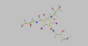 Структура Iohexol молекулярная изолированная на сером цвете иллюстрация вектора Структура Iohexol молекулярная изолированная на сером цвете иллюстрация вектора