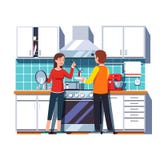 Суп женщины лить с ковшом в шар для человека иллюстрация вектора Суп женщины лить с ковшом в шар для человека иллюстрация вектора