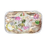 Суп лапши Udon морепродуктов, популярное японское блюдо, с креветкой, мя иллюстрация вектора Суп лапши Udon морепродуктов, популярное японское блюдо, с креветкой, мя иллюстрация вектора