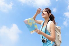Счастливая карта взгляда женщины перемещения