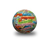 Счастливый Новый Год на различном шарике языков 3d стоковые фото Счастливый Новый Год на различном шарике языков 3d стоковые фото