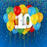 Счастливая 10th карточка дня рождения/годовщины с воздушными шарами бесплатная иллюстрация Счастливая 10th карточка дня рождения/годовщины с воздушными шарами бесплатная иллюстрация