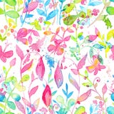 Счастливая и яркая флористическая безшовная картина с нарисованными рукой цветками и листьями акварели Стоковые Изображения RF Счастливая и яркая флористическая безшовная картина с нарисованными рукой цветками и листьями акварели Стоковые Изображения RF