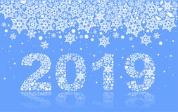 счастливая снежинка номера текста Нового Года 2019 на голубой предпосылке Стоковая Фотография счастливая снежинка номера текста Нового Года 2019 на голубой предпосылке Стоковая Фотография