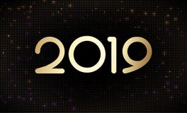 Счастливые новые номера 2019 год золотые на блестящей предпосылке картины полутонового изображения иллюстрация вектора Счастливые новые номера 2019 год золотые на блестящей предпосылке картины полутонового изображения иллюстрация вектора