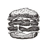 также вектор иллюстрации притяжки corel Двойной cheeseburger с сыром, томатом, луком и салатом Большой бургер говядины с овощами иллюстрация штока также вектор иллюстрации притяжки corel Двойной cheeseburger с сыром, томатом, луком и салатом Большой бургер говядины с овощами иллюстрация штока