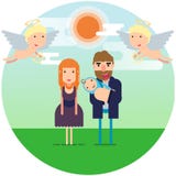 также вектор иллюстрации притяжки corel Счастливые родители с новорожденным ребенком под небом с ангелами бесплатная иллюстрация также вектор иллюстрации притяжки corel Счастливые родители с новорожденным ребенком под небом с ангелами бесплатная иллюстрация