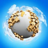 Творческая абстрактная всемирная концепция индустрии дела доставки, повторно использовать и ущерба окружающей среде: 3D представл иллюстрация штока Творческая абстрактная всемирная концепция индустрии дела доставки, повторно использовать и ущерба окружающей среде: 3D представл иллюстрация штока