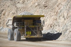 Тележка перетаскивания носит ненужный утес в медном руднике Chuquicamata стоковые изображения Тележка перетаскивания носит ненужный утес в медном руднике Chuquicamata стоковые изображения