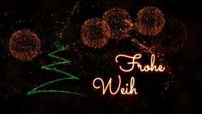 Текст веселых рождеств в немецкой „анимации Frohe Weihnachten“ с сосной и фейерверками иллюстрация вектора Текст веселых рождеств в немецкой „анимации Frohe Weihnachten“ с сосной и фейерверками иллюстрация вектора