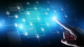 Технология тайнописи Blockchain, fintech и концепция интернета на виртуальном экране стоковое изображение rf Технология тайнописи Blockchain, fintech и концепция интернета на виртуальном экране стоковое изображение rf